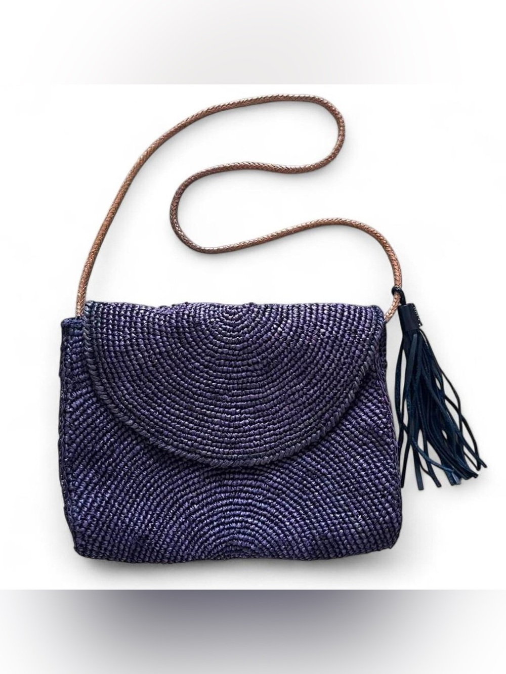 Mar Y Sol Leah Sugar Plum Purple Handwoven Medium Handbag with Leather Tassel